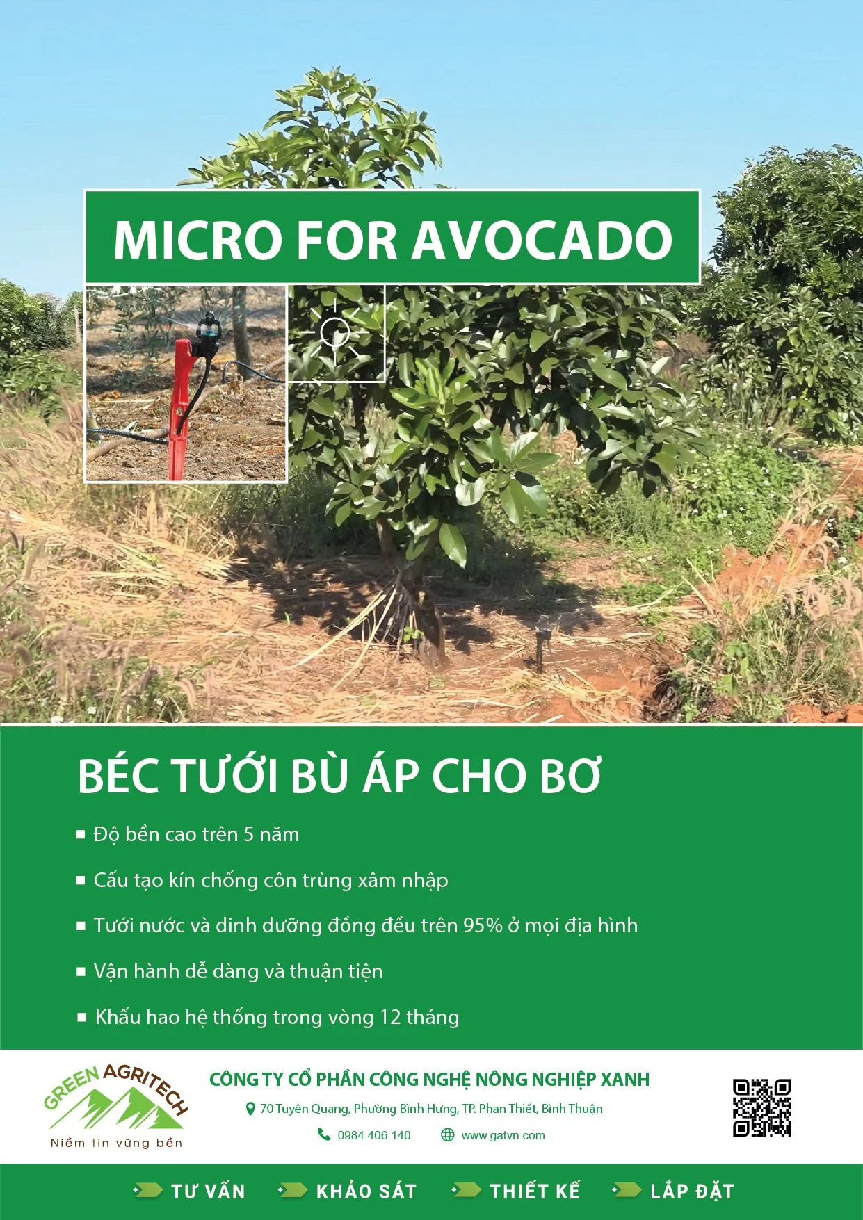 Béc tưới phun mưa bù áp cho Bơ
