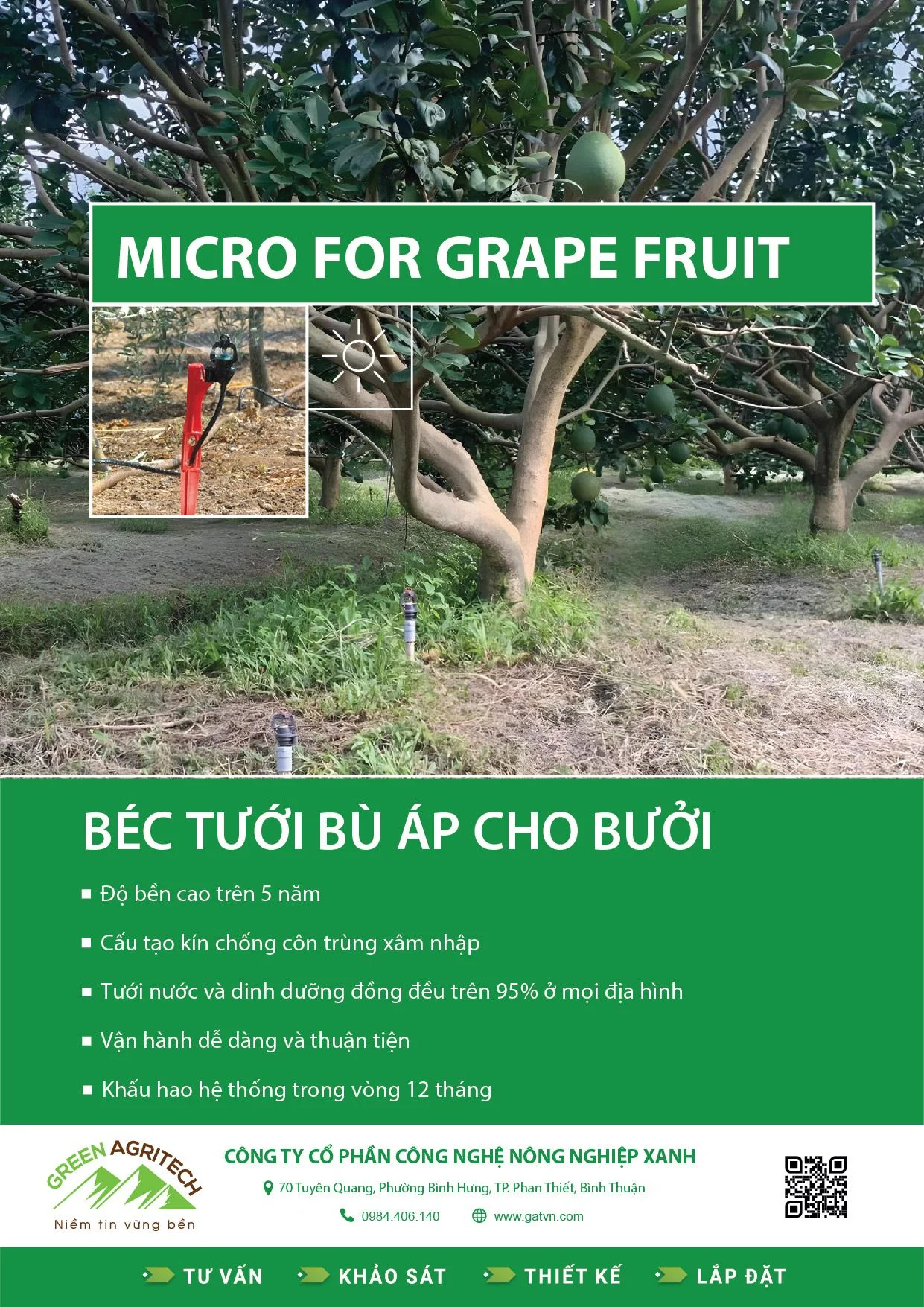 Béc tưới phun mưa bù áp cho Bưởi