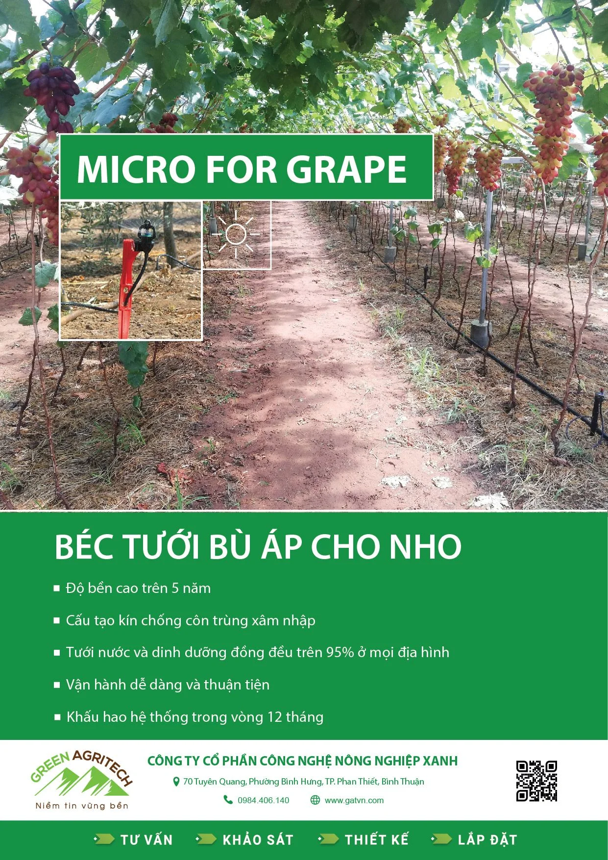 Béc tưới phun mưa bù áp cho Nho