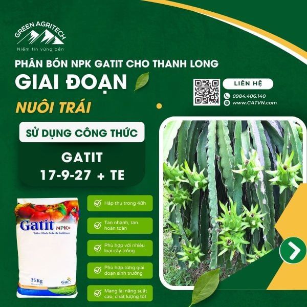 Công thức phân bón hòa tan Gatit cho thanh long
